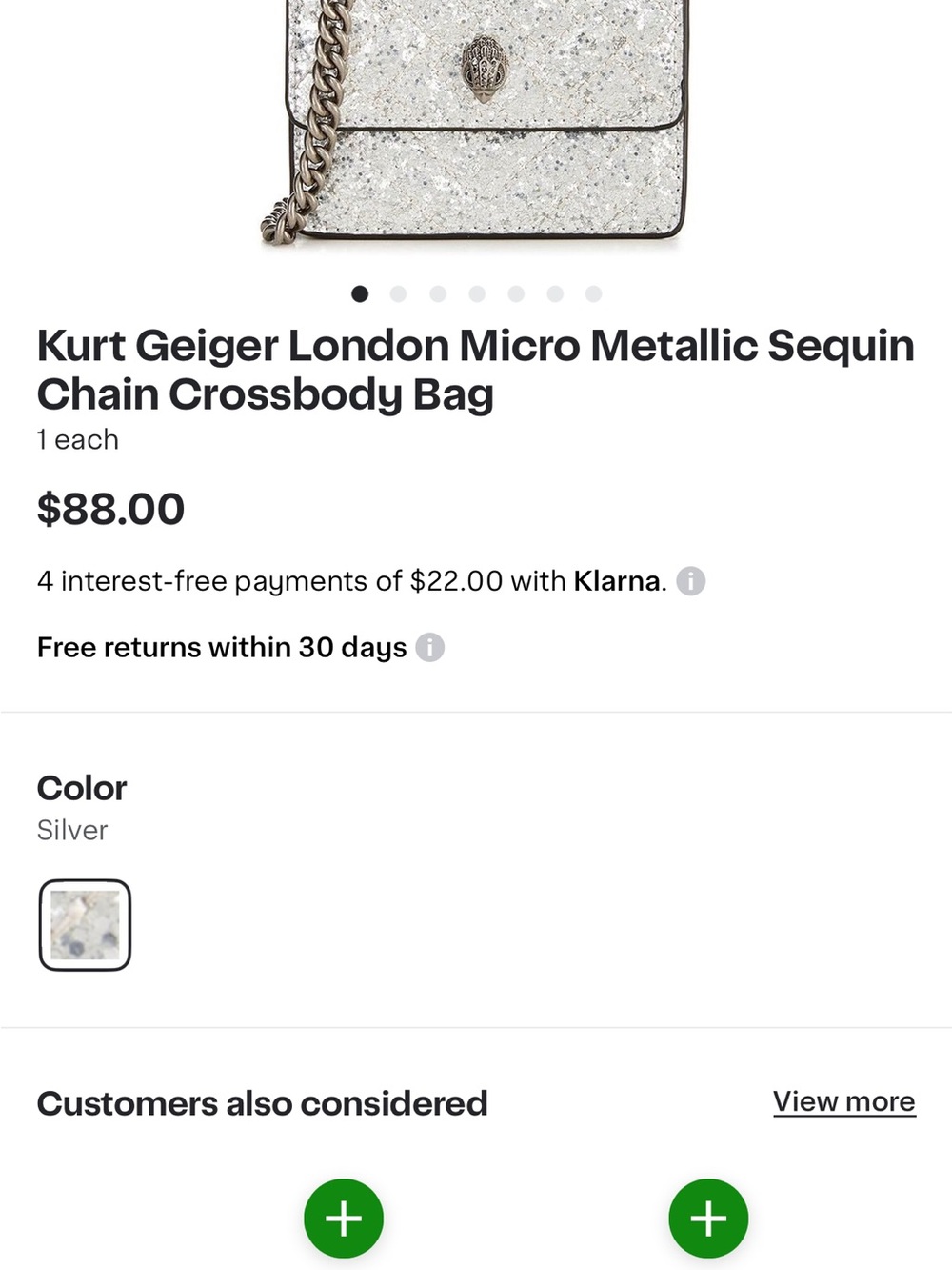 Kurt Geiger Silver Micro Metallic Sequin Crossbody